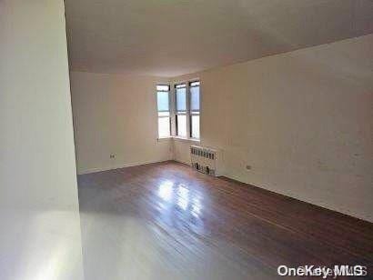 unfurnished room with radiator heating unit and dark wood-type flooring