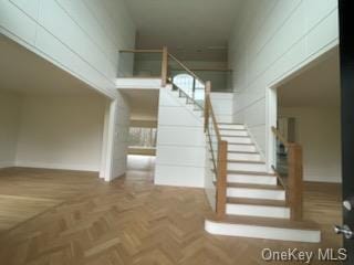 stairs with parquet floors