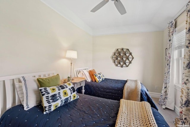 bedroom featuring carpet flooring and ceiling fan