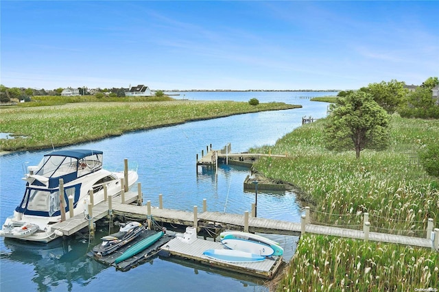 view of dock with a water view