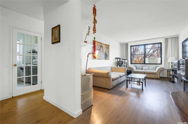 living room with hardwood / wood-style flooring