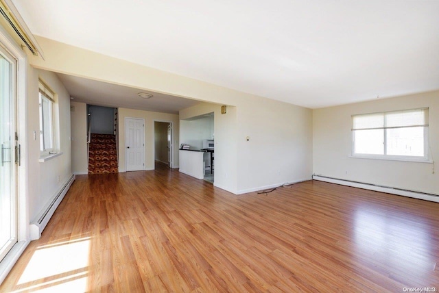 interior space featuring light hardwood / wood-style floors and a baseboard heating unit