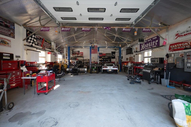 garage featuring a workshop area