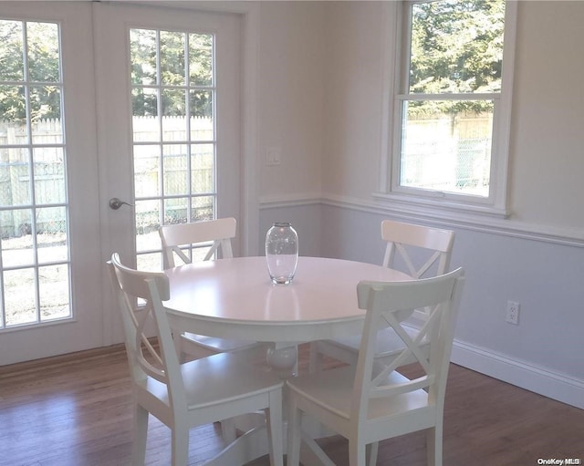 dining space with hardwood / wood-style floors and plenty of natural light