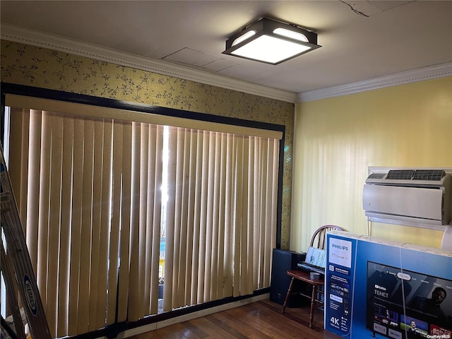 miscellaneous room with dark hardwood / wood-style flooring and ornamental molding