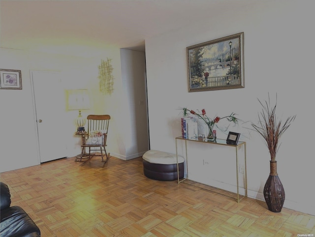 sitting room featuring light parquet floors