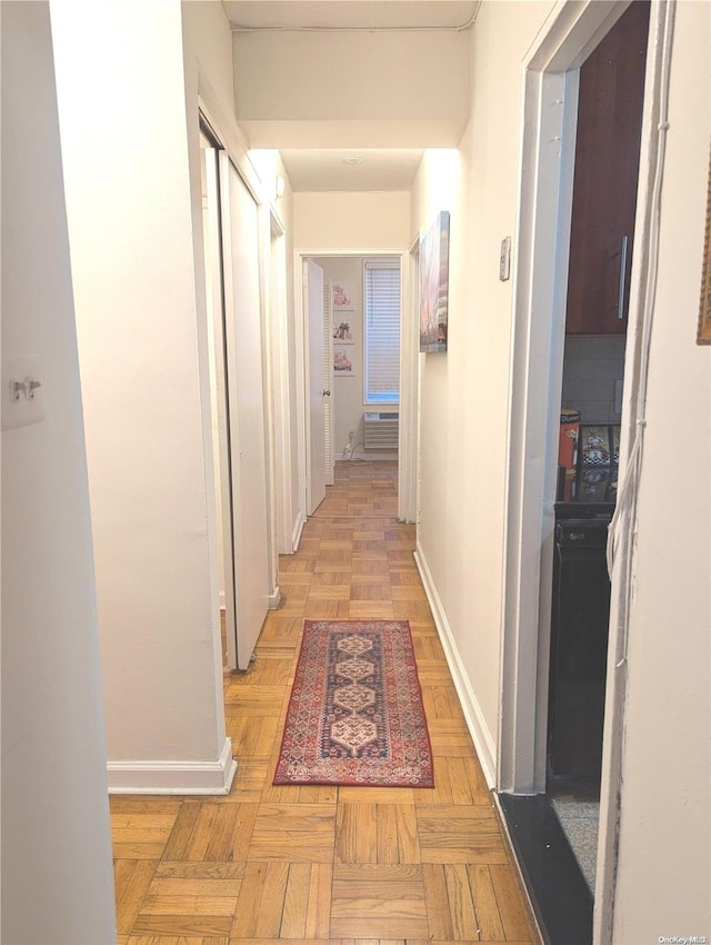 hall featuring light parquet floors