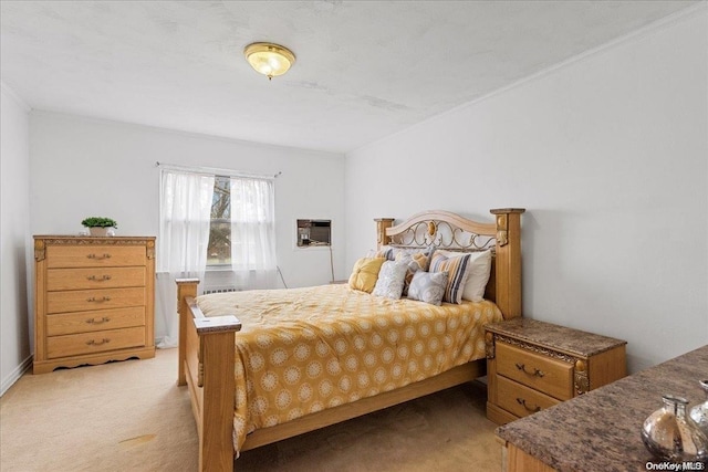 carpeted bedroom featuring a wall mounted AC