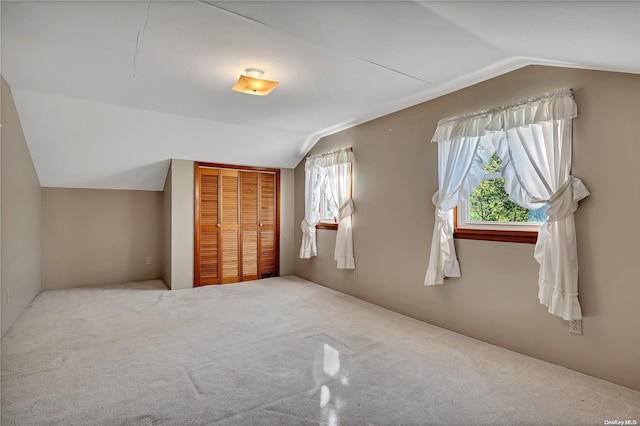 additional living space featuring lofted ceiling and carpet floors