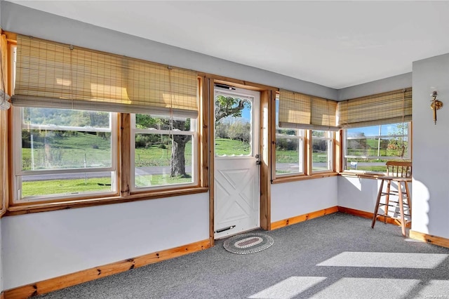 doorway to outside with carpet flooring