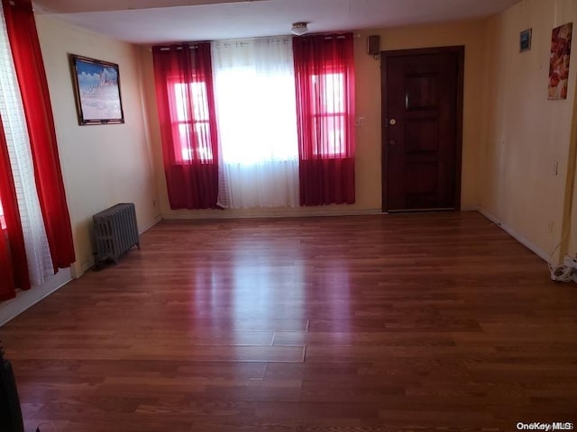 empty room featuring radiator heating unit and hardwood / wood-style floors