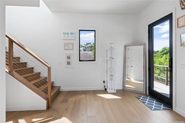 foyer entrance featuring plenty of natural light and light wood-type flooring