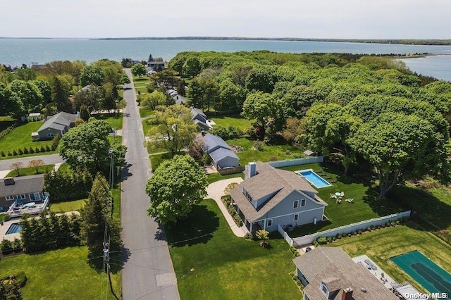 aerial view featuring a water view