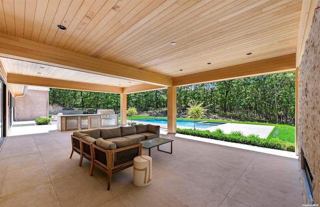 view of patio with outdoor lounge area, an outdoor kitchen, and area for grilling