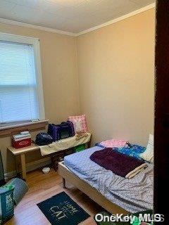 bedroom featuring light hardwood / wood-style floors and ornamental molding