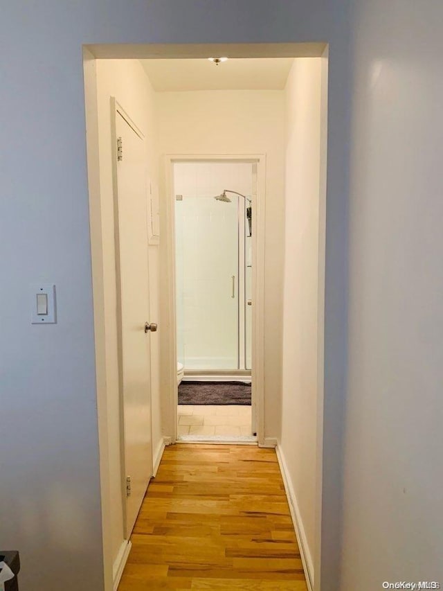 corridor with light hardwood / wood-style floors