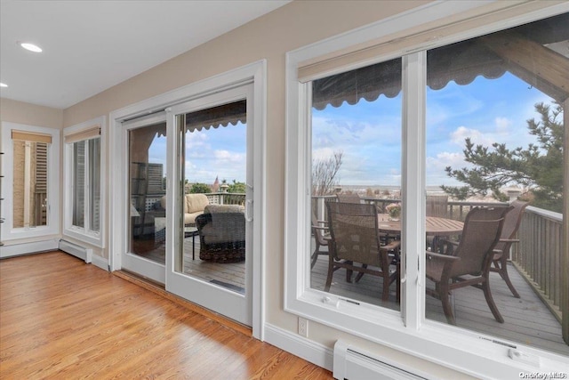 sunroom / solarium featuring a baseboard heating unit