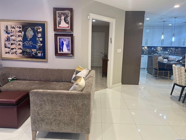 living room featuring tile patterned flooring