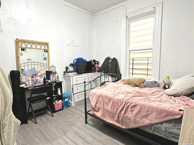 bedroom with light hardwood / wood-style flooring