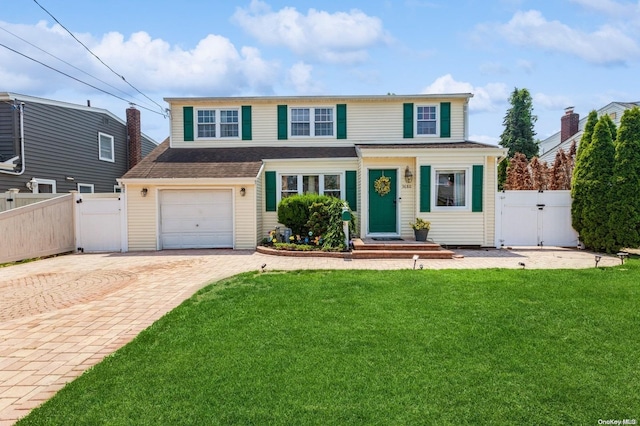 view of front property featuring a front lawn and a garage