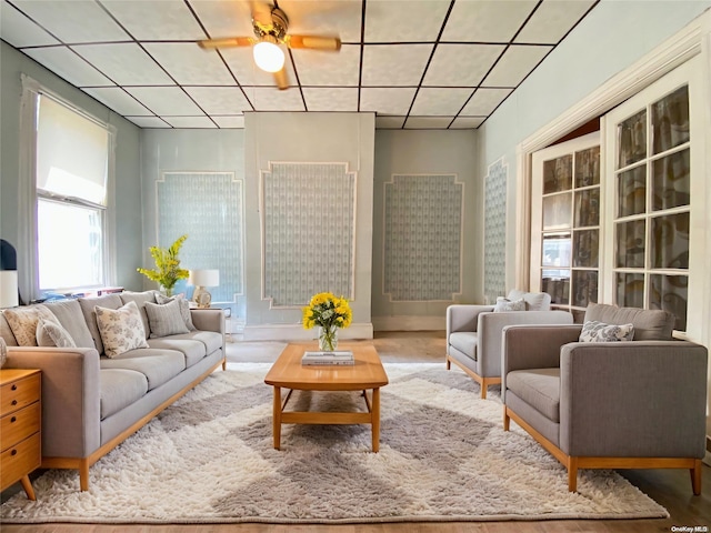 living room featuring ceiling fan