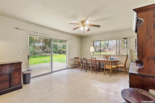 547 Asharoken Ave, Northport, NY 11768 - dining area featuring a ceiling fan, plenty of natural light, and finished concrete floors