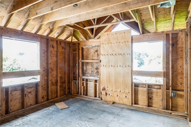 misc room featuring lofted ceiling