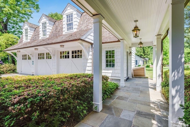 exterior space with a garage