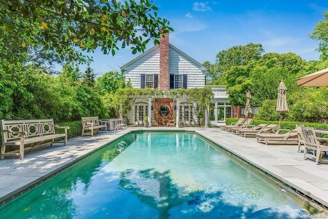 view of swimming pool with a patio