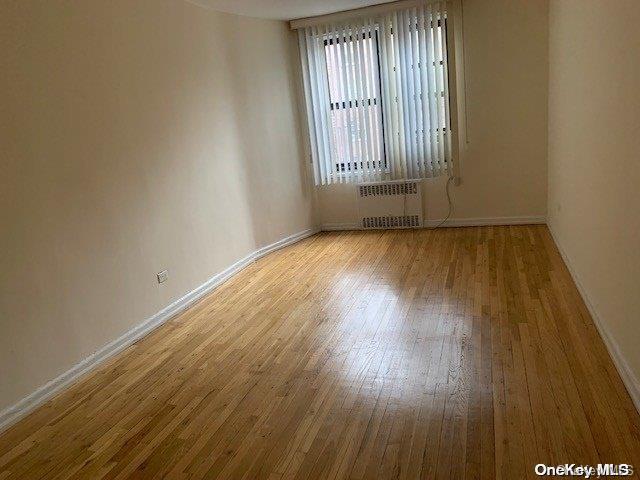 unfurnished room with radiator heating unit and light hardwood / wood-style flooring