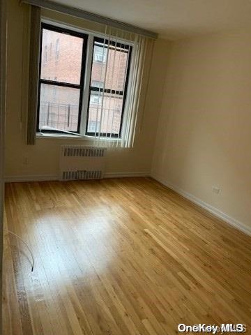 unfurnished room featuring radiator and light hardwood / wood-style flooring