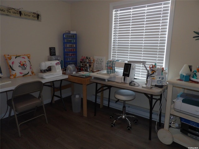 office featuring a wealth of natural light and dark hardwood / wood-style flooring