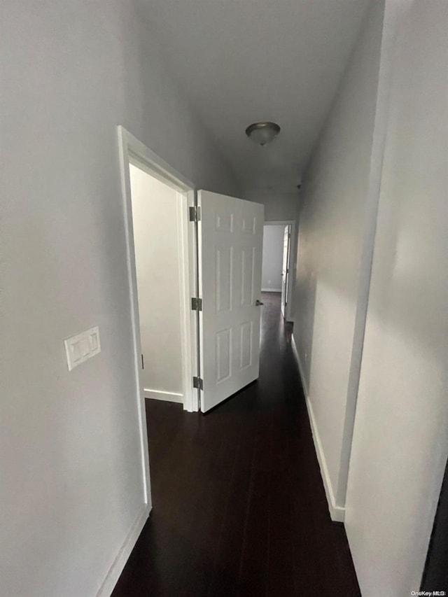 hallway featuring dark hardwood / wood-style flooring