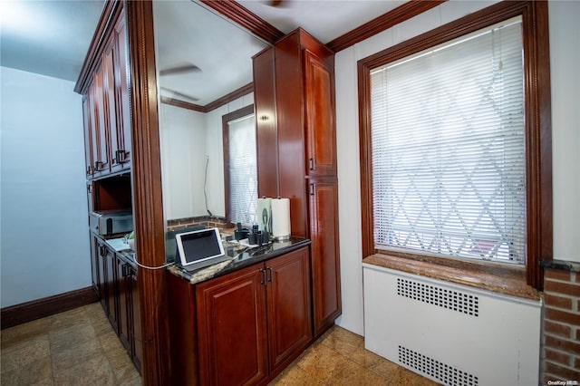 office area featuring radiator and crown molding