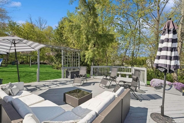 view of patio / terrace featuring an outdoor living space and a deck