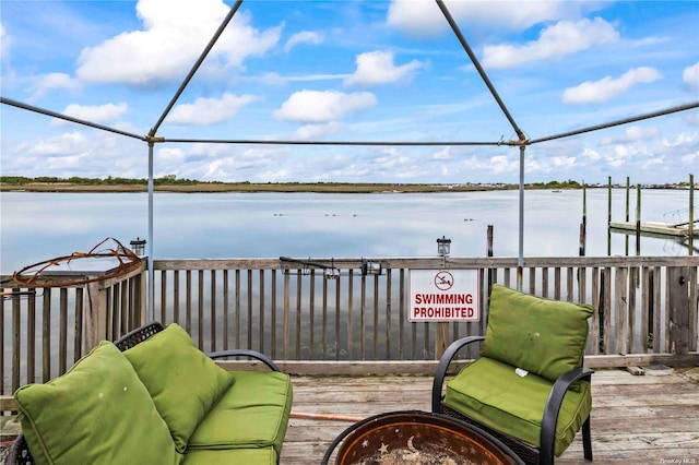 deck with a water view