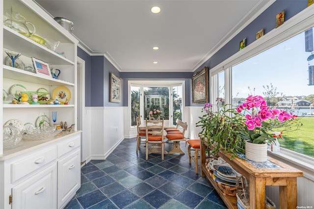 interior space featuring crown molding