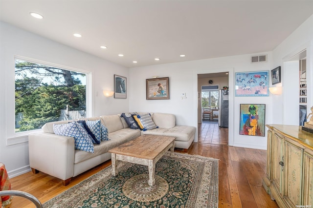 living room with hardwood / wood-style floors