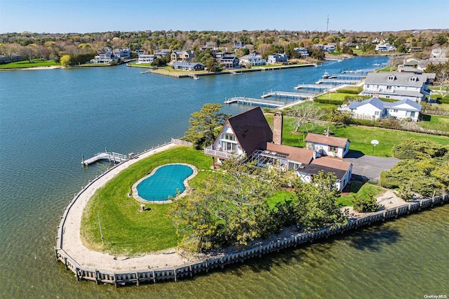 aerial view with a water view