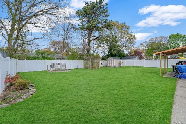 view of yard with a shed