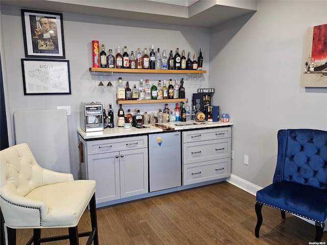 bar with dark wood-type flooring