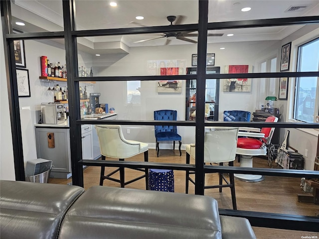 storage room featuring ceiling fan