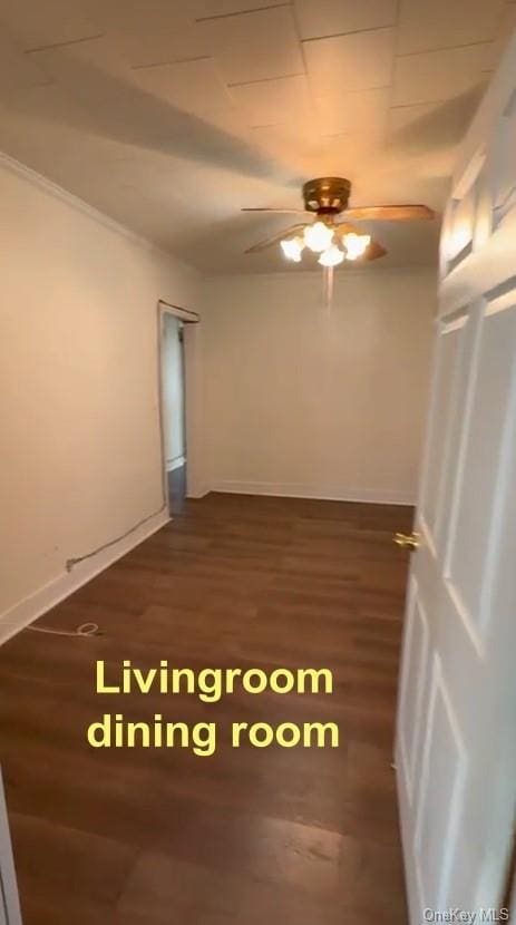 empty room featuring ceiling fan and dark wood-type flooring