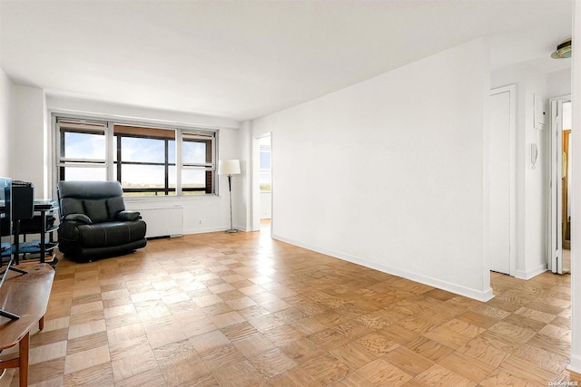 living room with radiator