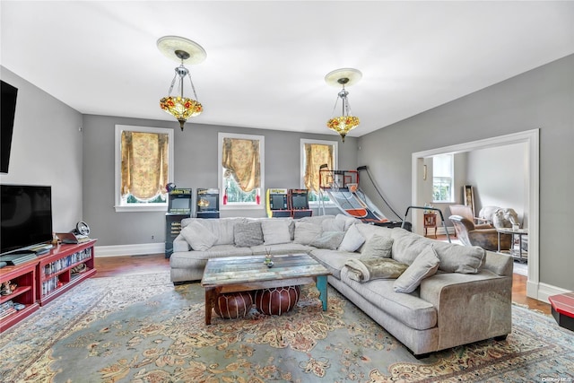 living room with hardwood / wood-style flooring