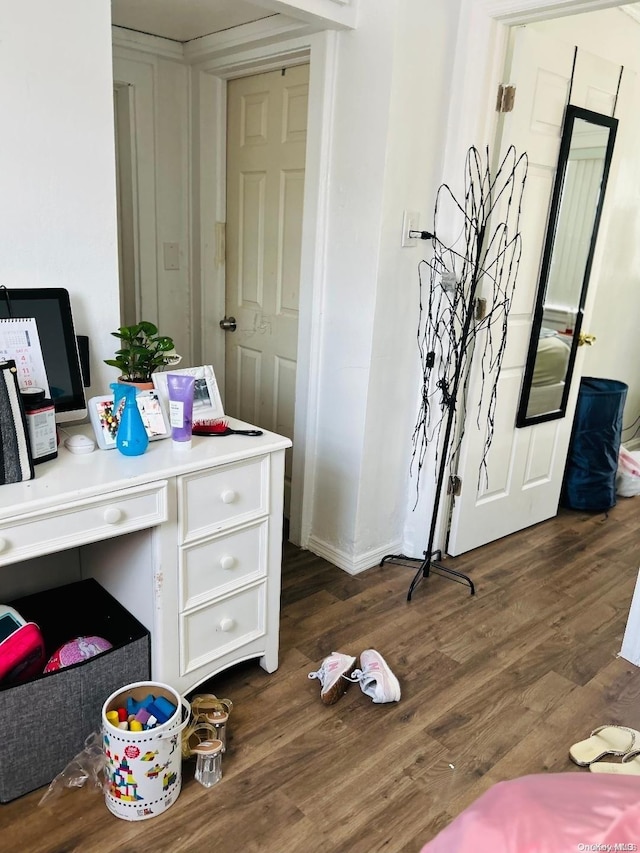 interior space with dark wood-type flooring