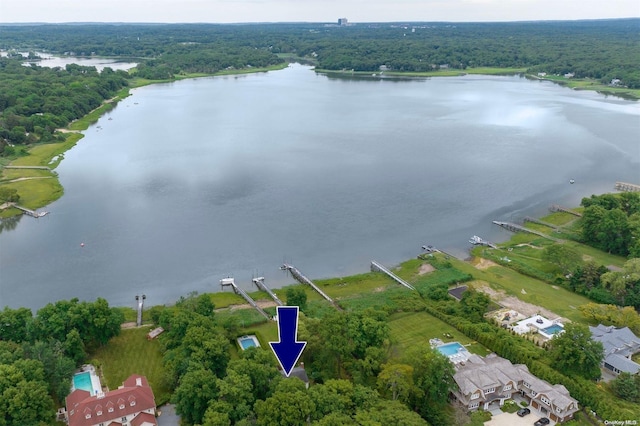 aerial view featuring a water view