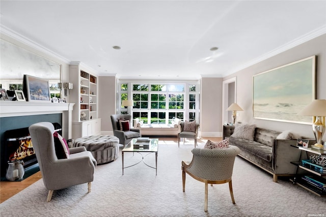 living room featuring ornamental molding