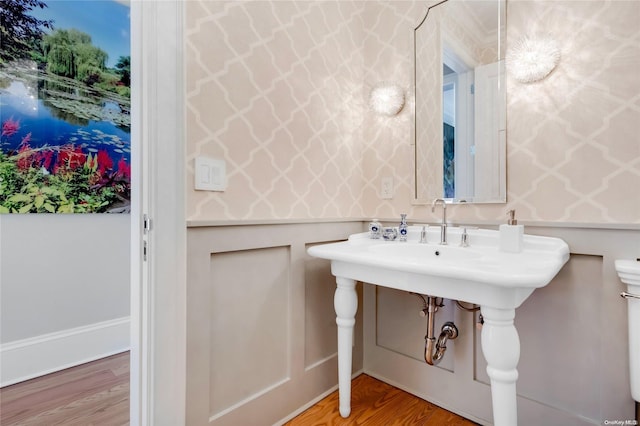 bathroom with wood-type flooring