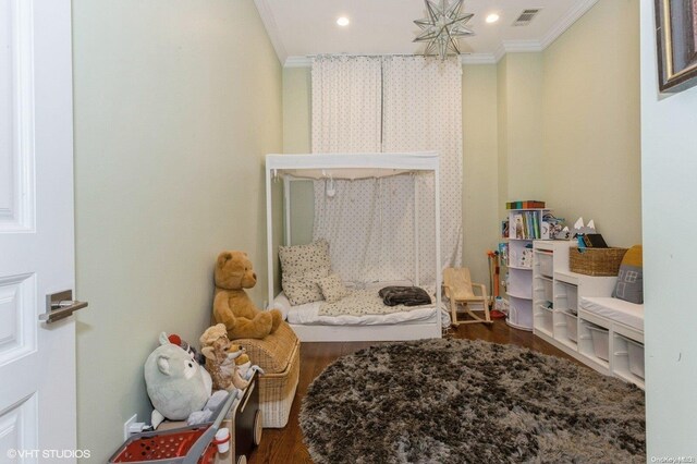 260 Central Ave Unit 430, Lawrence, NY 11559 - sitting room featuring crown molding, dark wood-style floors, and recessed lighting